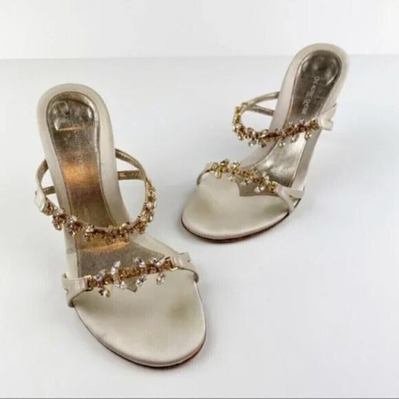 L'Autre Chose Cream Rhinestone Embellished Heel Evening Sandals Size 8 - Picture 1 of 15